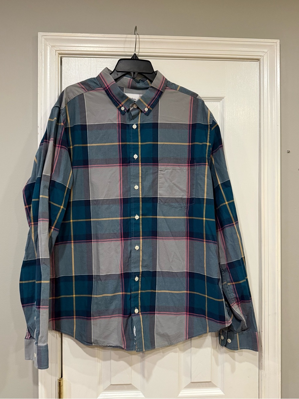 Goodfellow Men's Blue Gray Plaid Button-Down Shirt Slim Fit Casual XXL